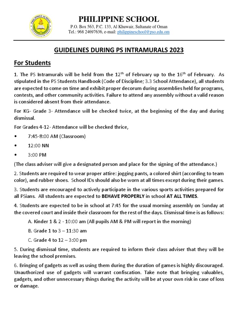 PS Intramurals 2023 Guidelines and Schedule | PDF