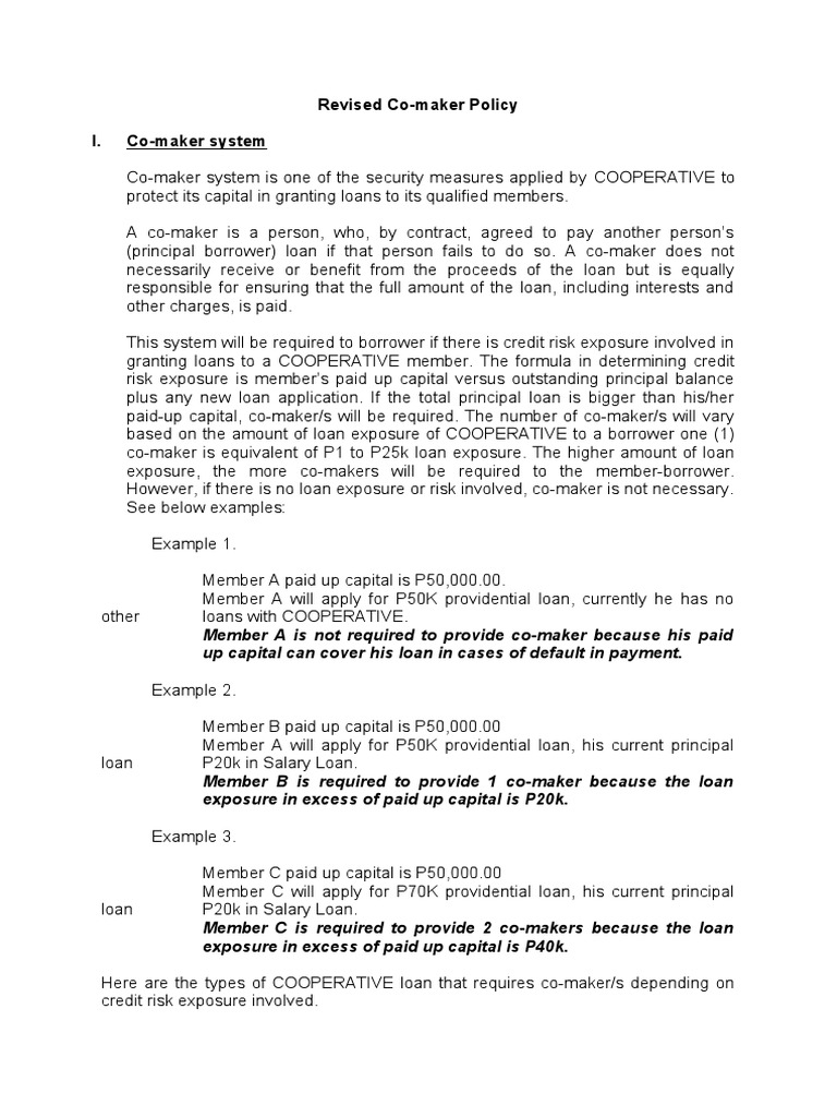 Revised co maker policy word docs pdf loans interest