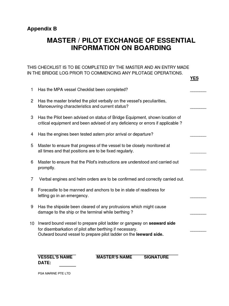 Master Pilot Exchange Checklist | PDF | Business