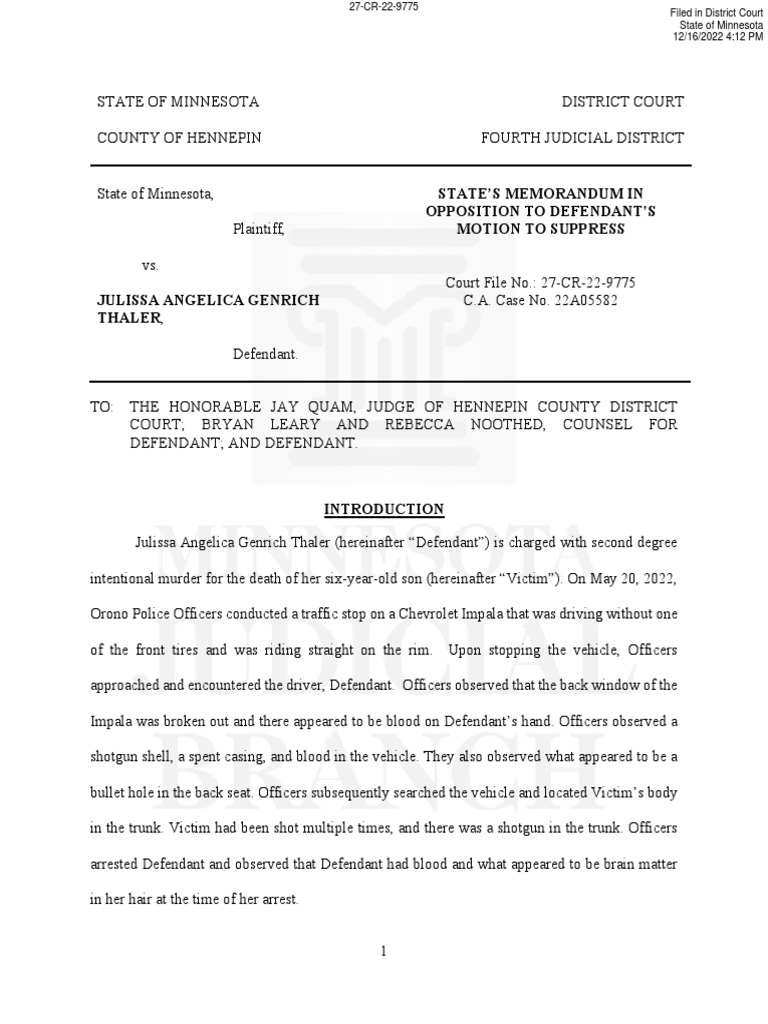 Thaler's Motion to Suppress Evidence | PDF | Miranda Warning | Criminal Law