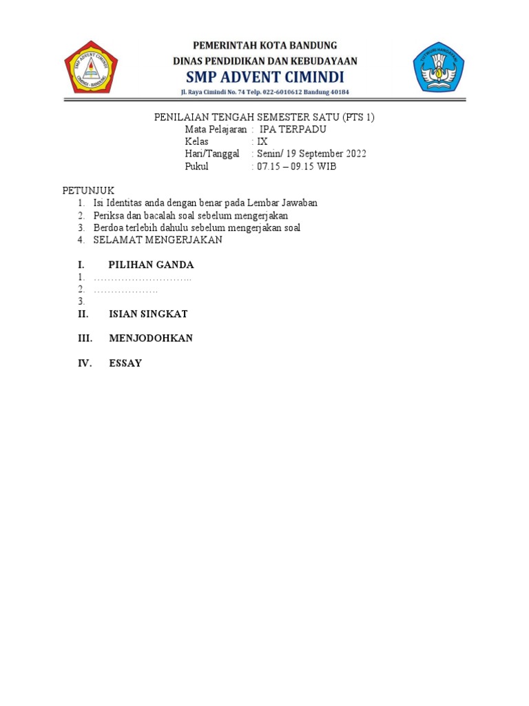 Format Soal PTS IPA Kelas IX | PDF | Karier & Perkembangan