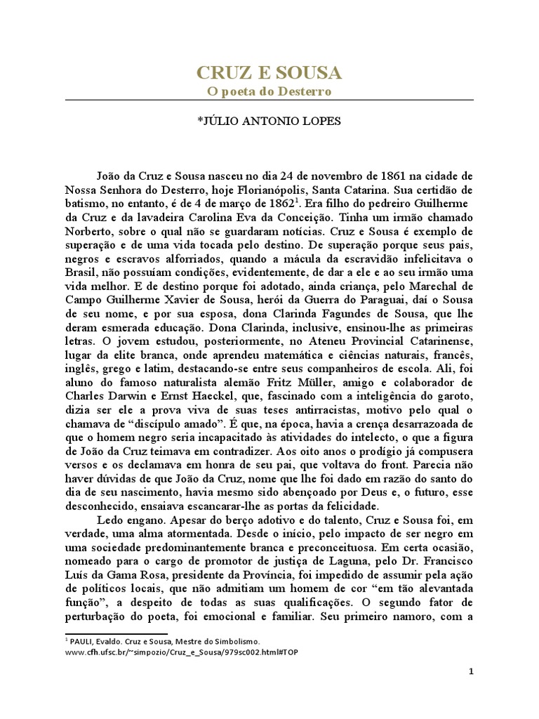 O Poeta Do Desterro CRUZ E SOUSA | PDF | Simbolismo (artes)