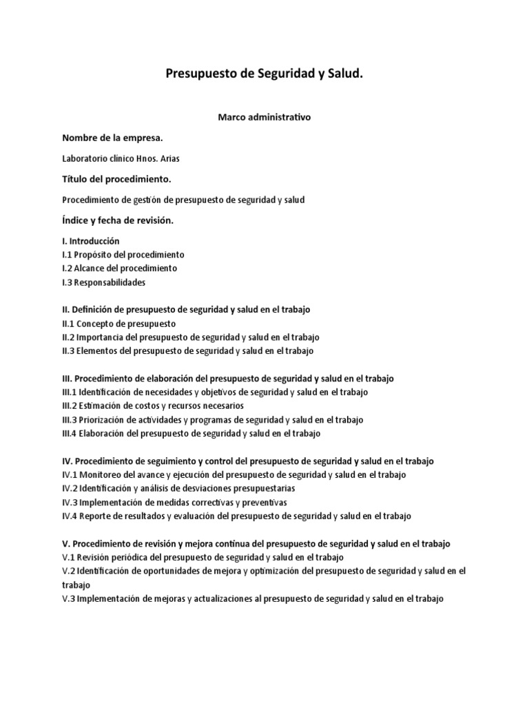Presupuesto de Seguridad y Salud Laboral | PDF | Presupuesto | Laboratorios