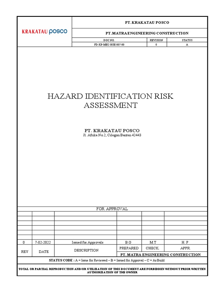 FD-KP-MEC-HSE-007-00 HAZARD IDENTIFICATION RISK ASSESSMENT | PDF