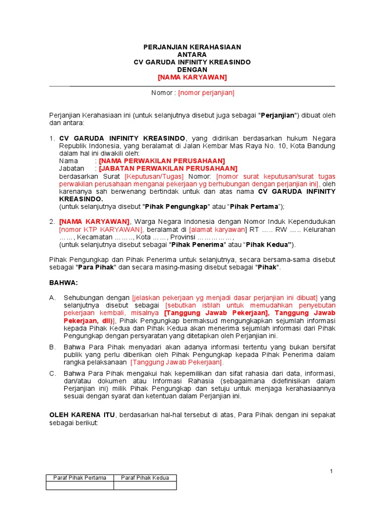 Perjanjian Kerahasiaan Garuda Infinity | PDF