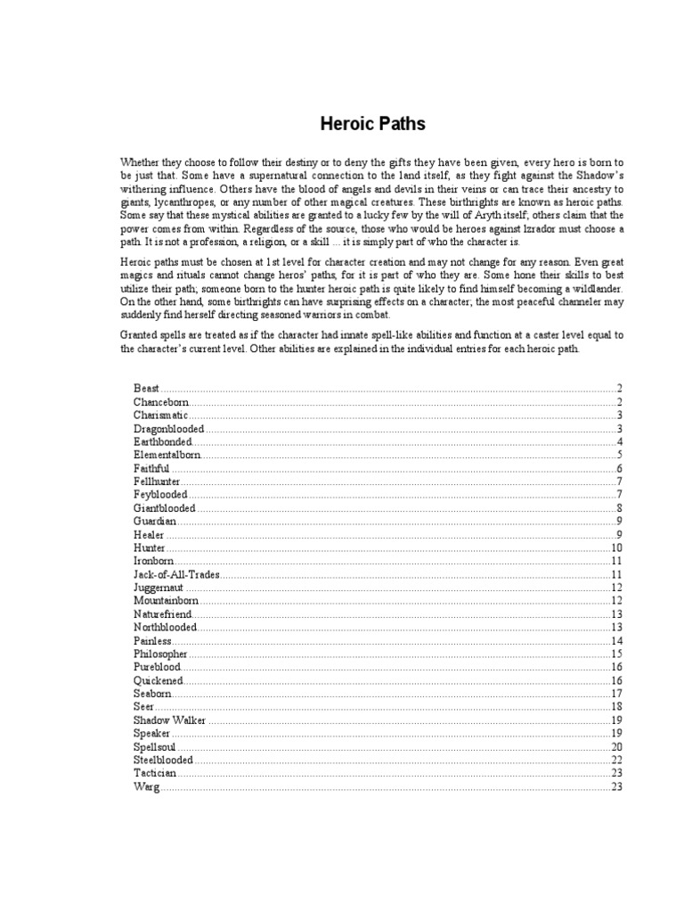 Heroic Paths in Midnight RPG | PDF