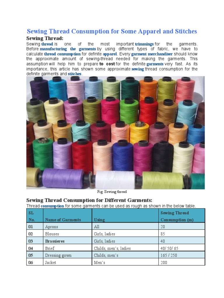 Sewing Thread Consumption For Some Apparel PDF