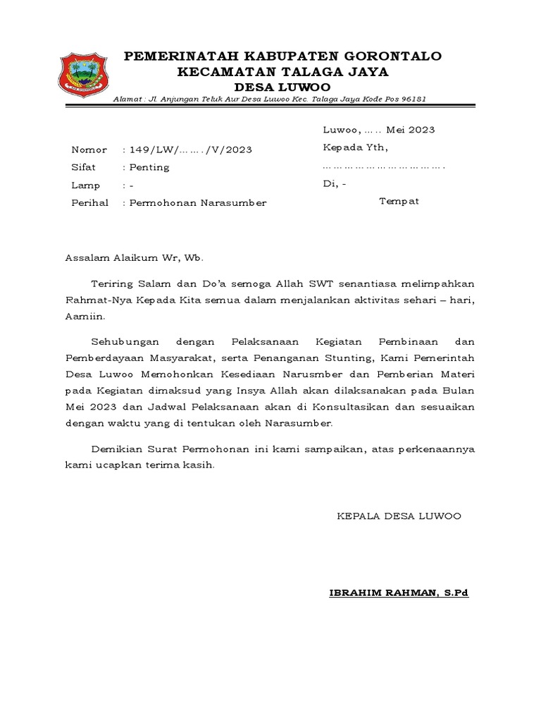 SURAT Permohonan Narasumber | PDF