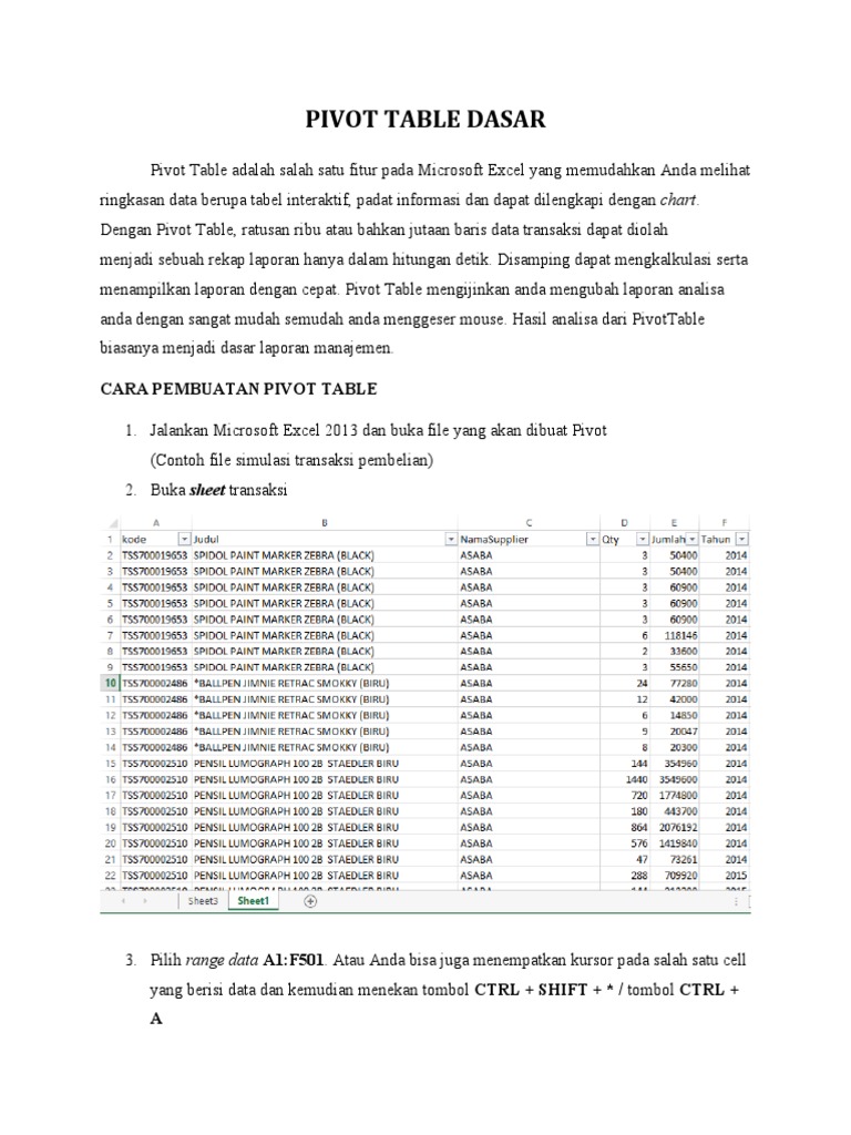Panduan Dasar Membuat Pivot Table | PDF