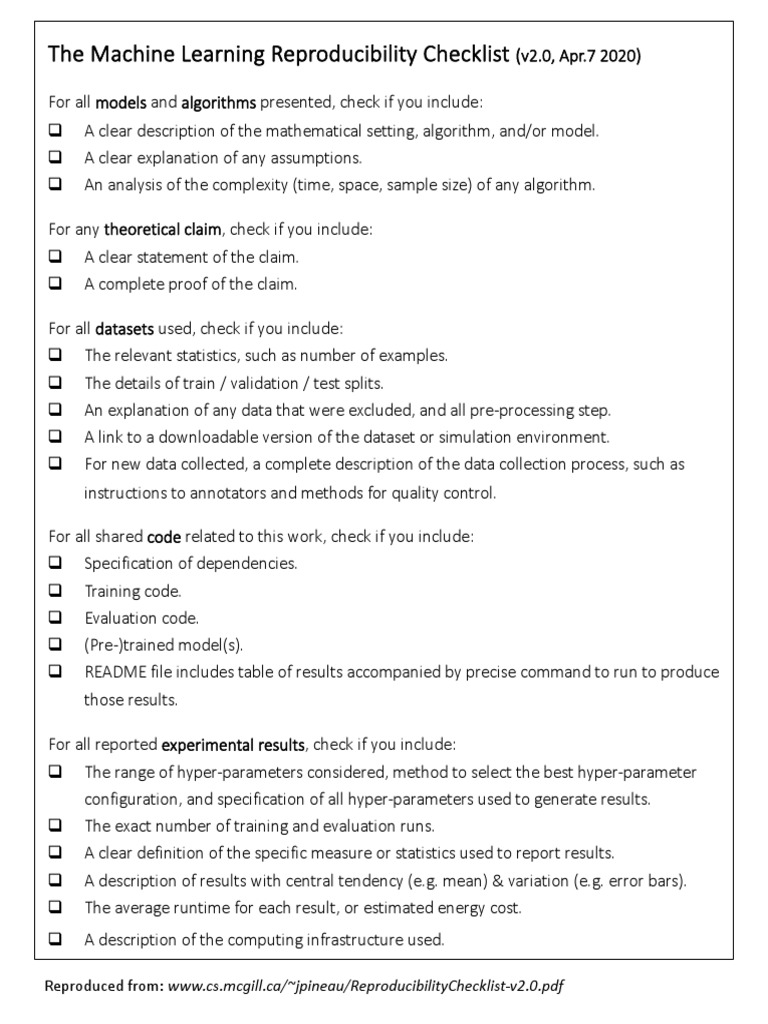 Reproducibility Checklist PDF Statistics Algorithms