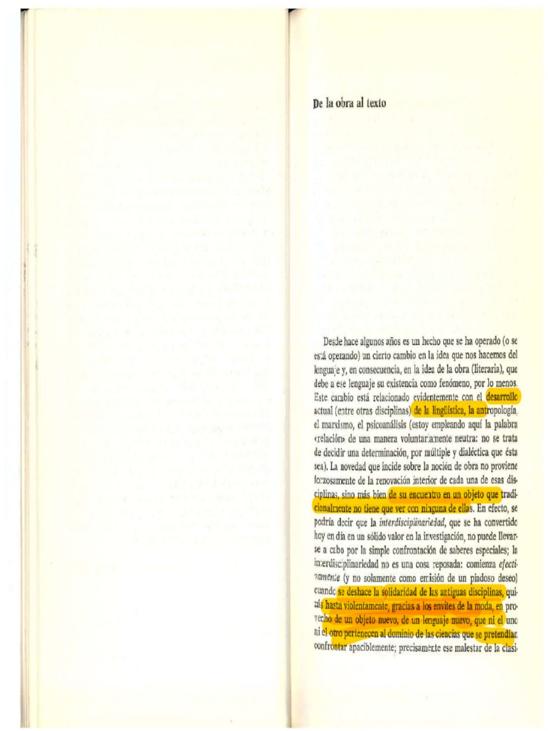 Barthes 1971 de La Obra Al Texto | PDF image.