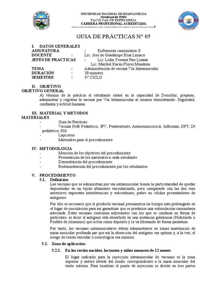 Guia de Laboratorio #05 Guia Adm. Vacunas Via Intramuscular | PDF ...
