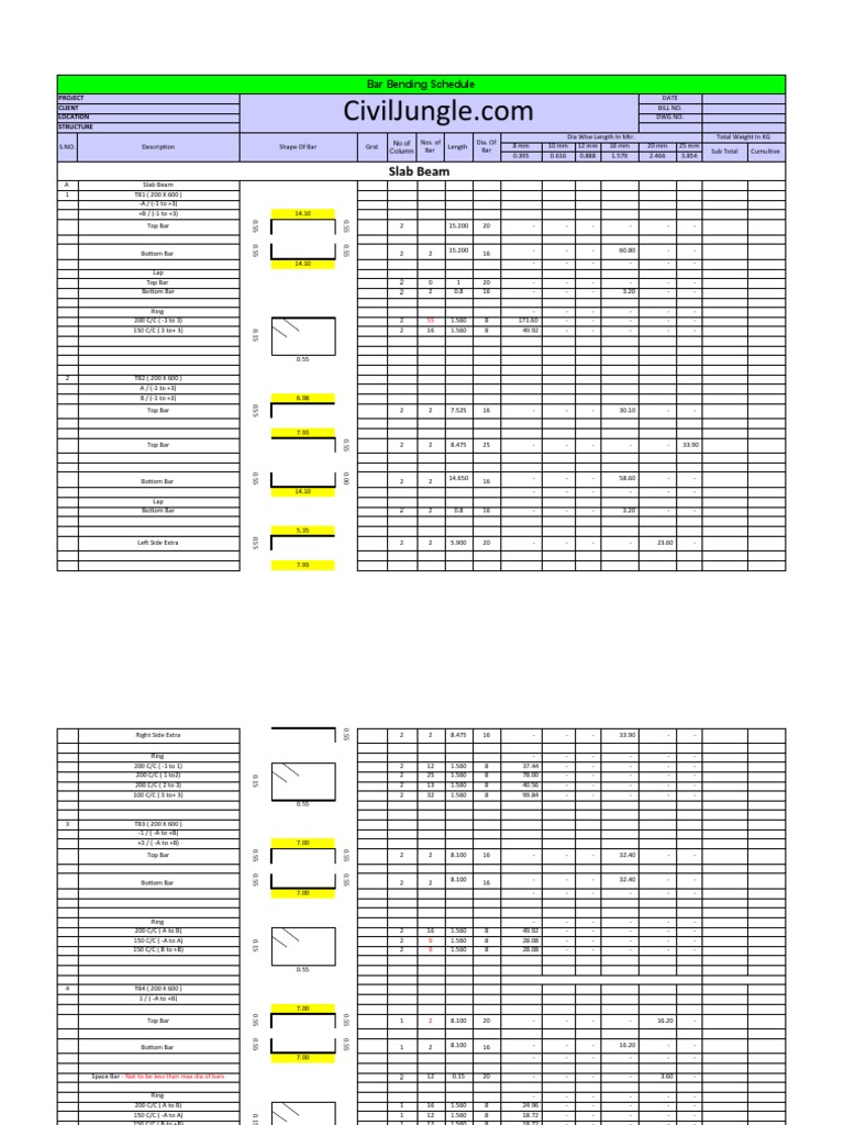How To Calculate Slab Steel Quantity From Drawing Excel Sheet PDF