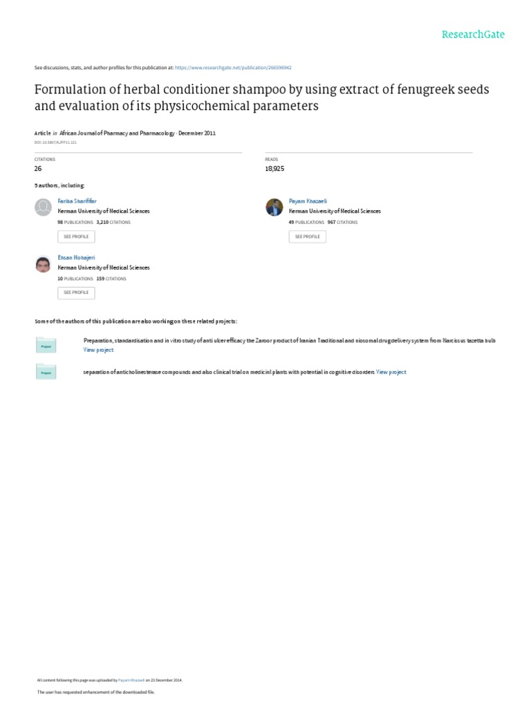 Formulation of Herbal Conditioner Shampoo by Using PDF PDF Shampoo