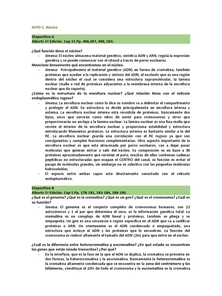 AFPD 5 Guía | PDF | Nucleo celular | Cromosoma