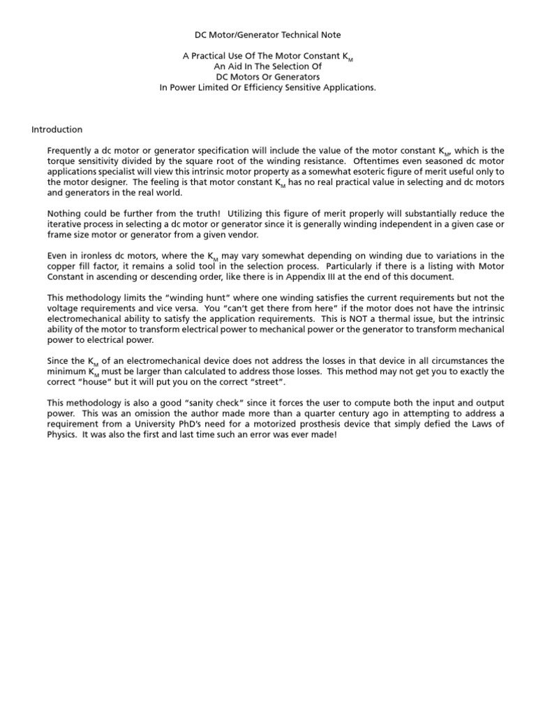 Understanding the Motor Constant in DC Motor Sizing