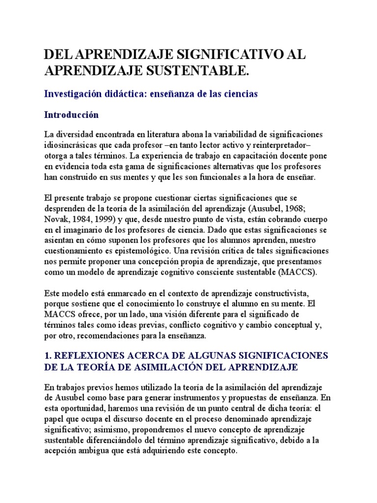 Del Aprendizaje Significativo Al Aprendizaje Sustentable | PDF ...