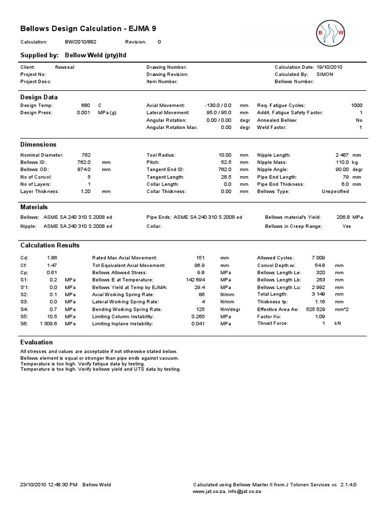 Bellow Design Calc. - 2194.pdf | PDF | Pipe (Fluid Conveyance ...