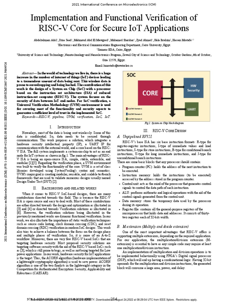 Implementation and Functional Verification of RISC-V Core For Secure ...
