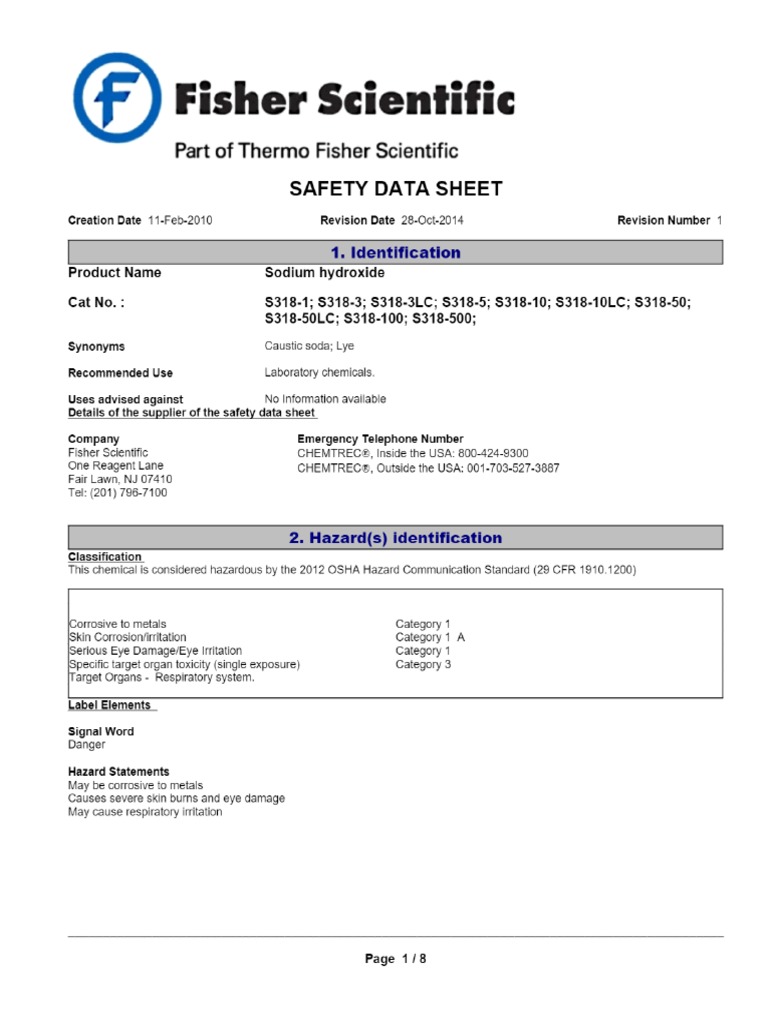 Safety Data Sheet - Fisher Scientific | PDF