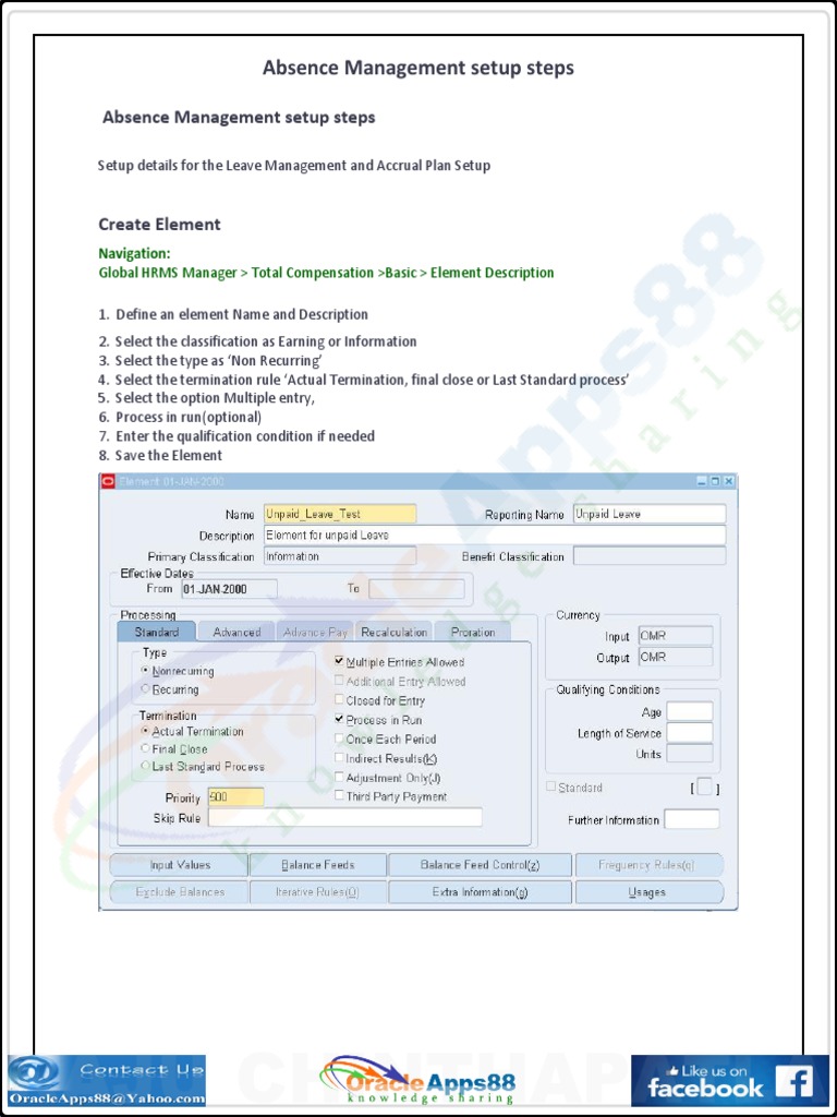 Oracle Absence Management Setup Guide | PDF | Accrual | Computing