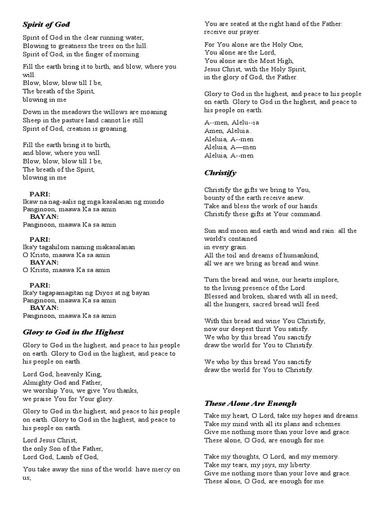 Mass of The Spirit Lyrics PDF Glory (Religion) Jesus
