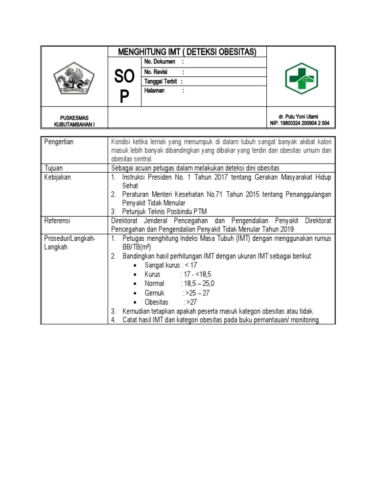 Panduan Deteksi Obesitas IMT | PDF