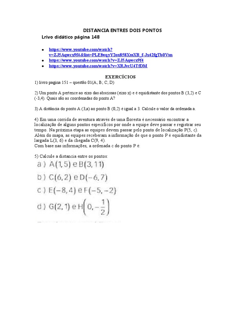 Distancia Entres Dois Pontos 3bim | PDF