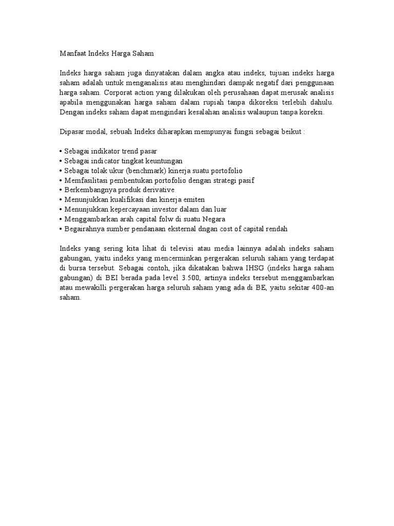 Manfaat dan Fungsi Indeks Saham | PDF