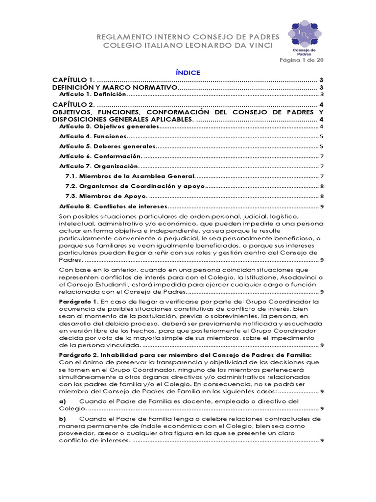 Reglamento Interno Consejo de Padres | PDF | Plan de estudios | Regulación