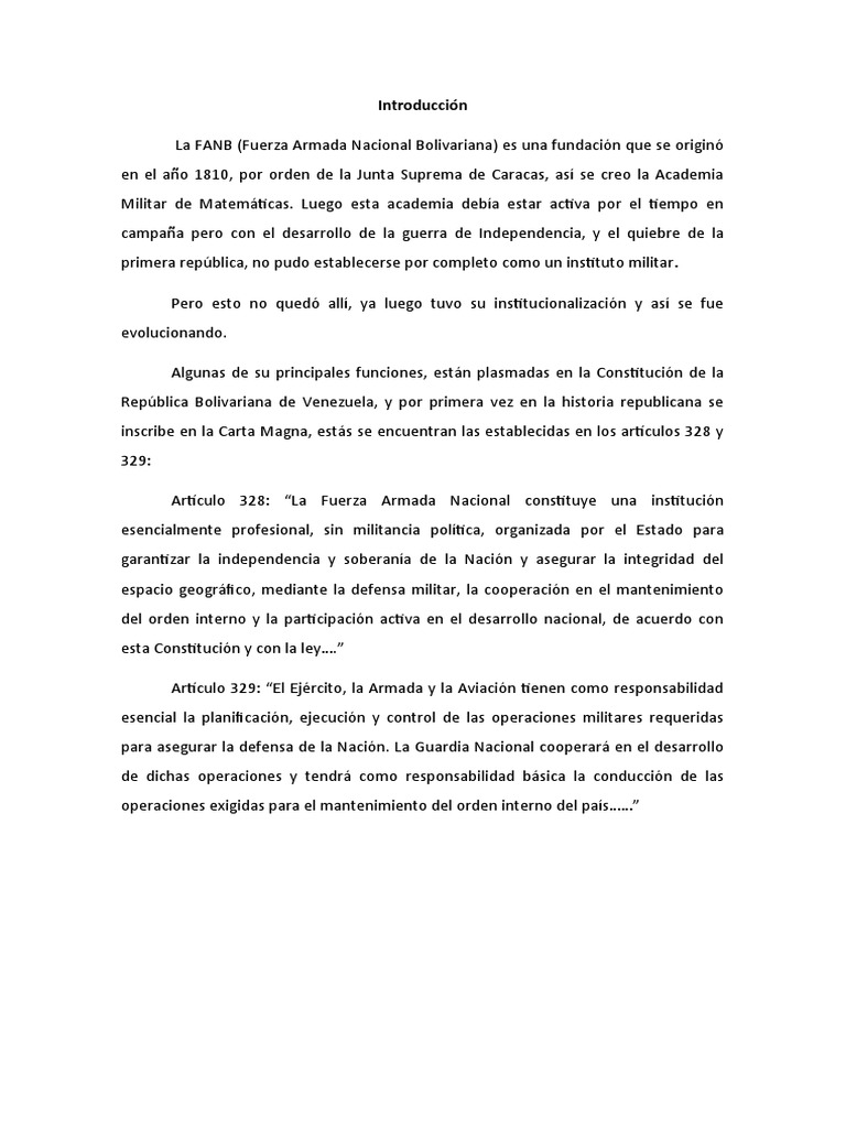 Historia y Funciones de la FANB | PDF | Venezuela | Oficial general