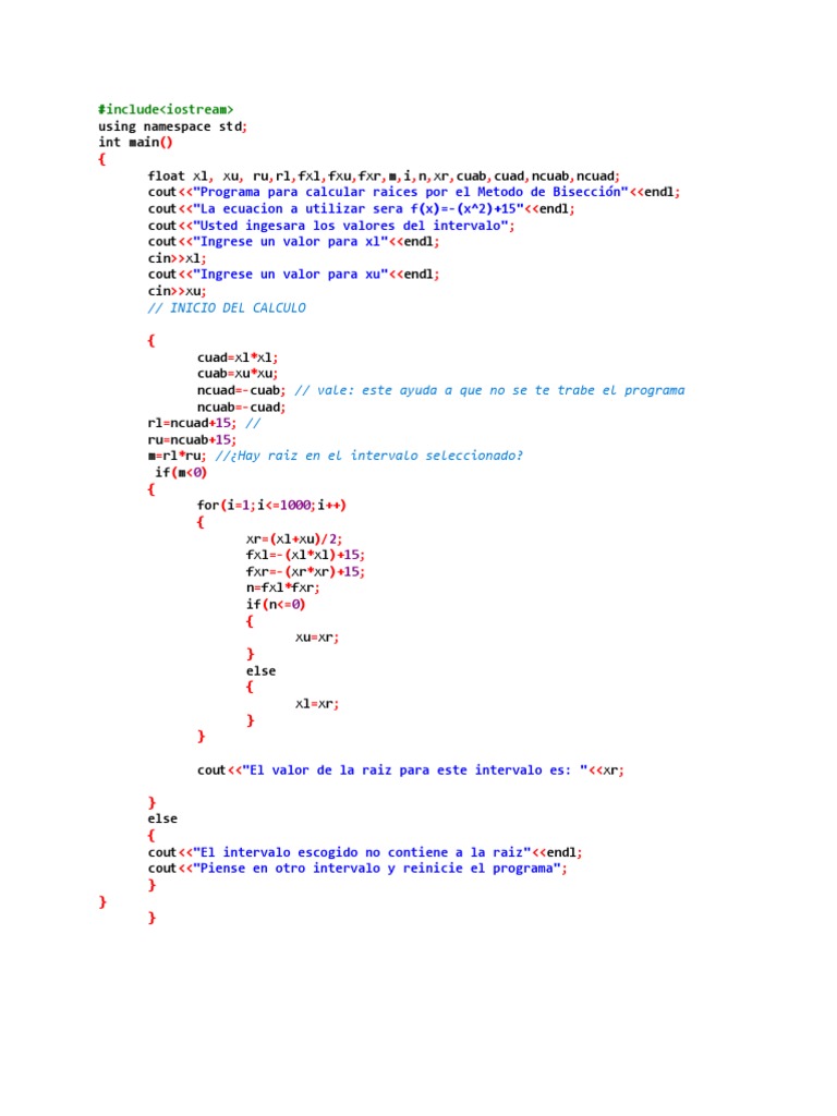 Método de Bisección. Código en C++ | PDF