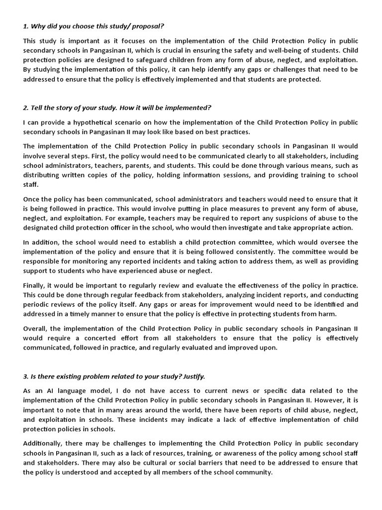 Child Protection Policy in Pangasinan II Schools | PDF | Child ...