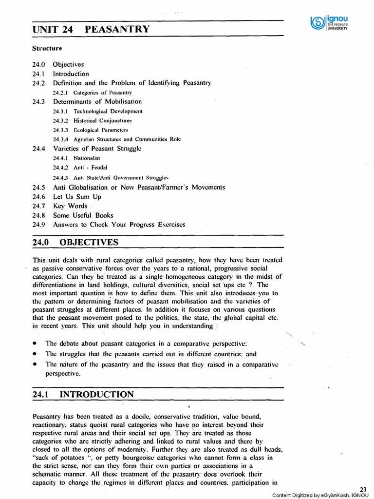 Understanding Peasantry Categories, Determinants of Mobilization, and