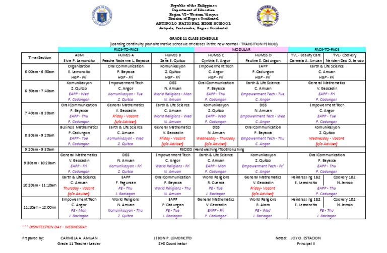 Scheduling 1st Sem 2022 2023 G11 | PDF
