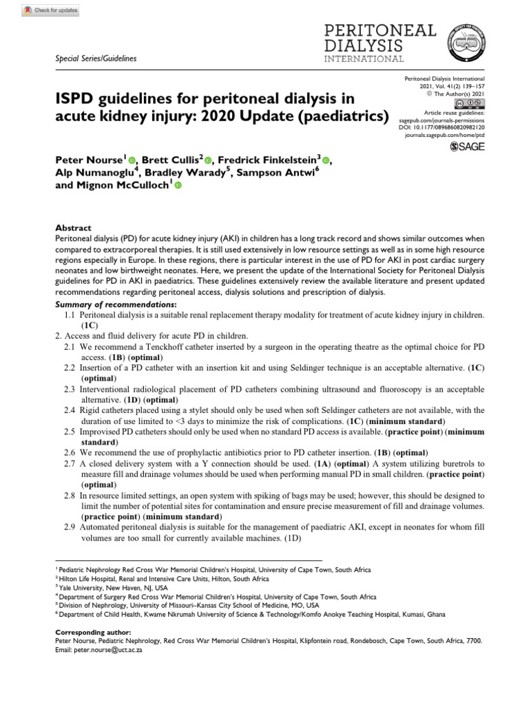 ISPD Guidelines For Peritoneal Dialysis in Acute Kidney Injury 2020
