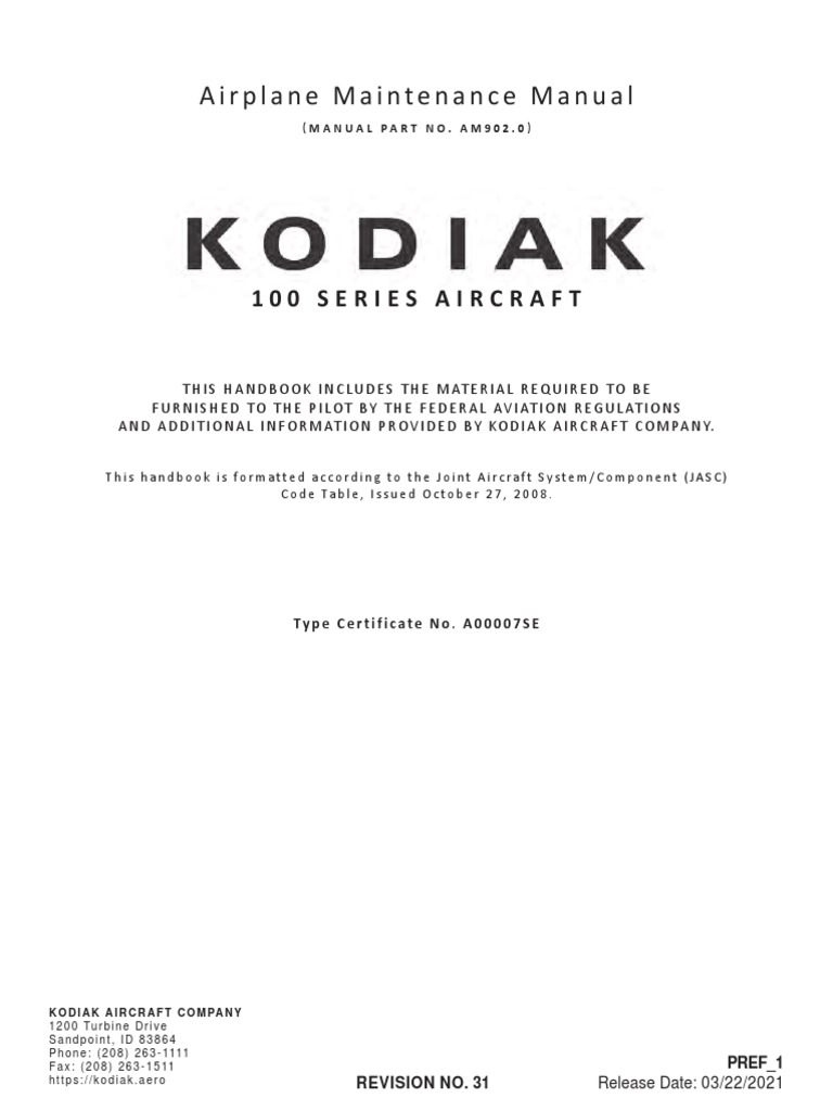 KODIAK 100 Airplane Maintenance Manual3 PDF PDF Aviation Aircraft