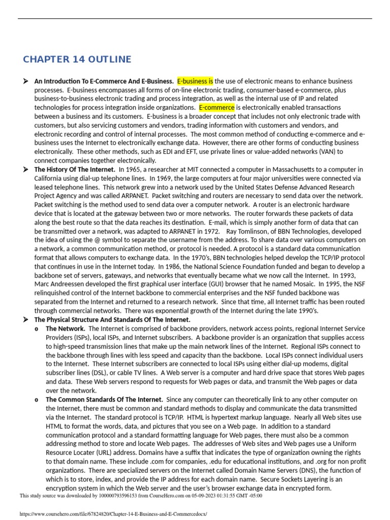 Chapter 14 E Business And E Commerce Pdf Computer Network Internet