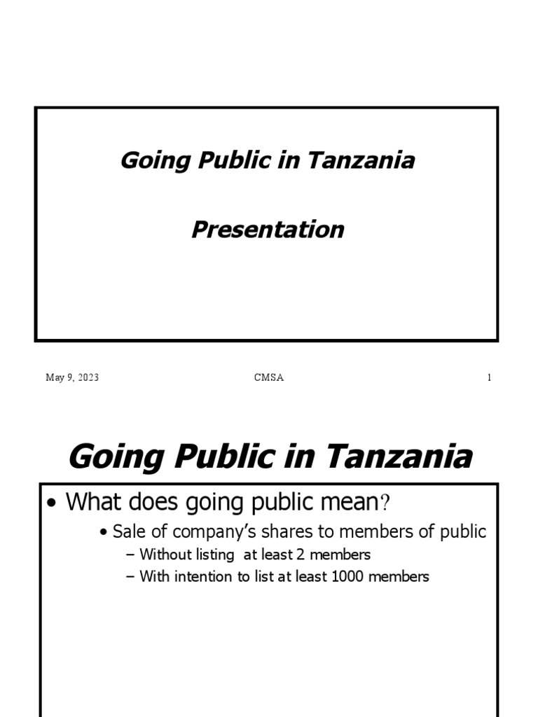 Going Public in Tanzania General PDF Initial Public Offering