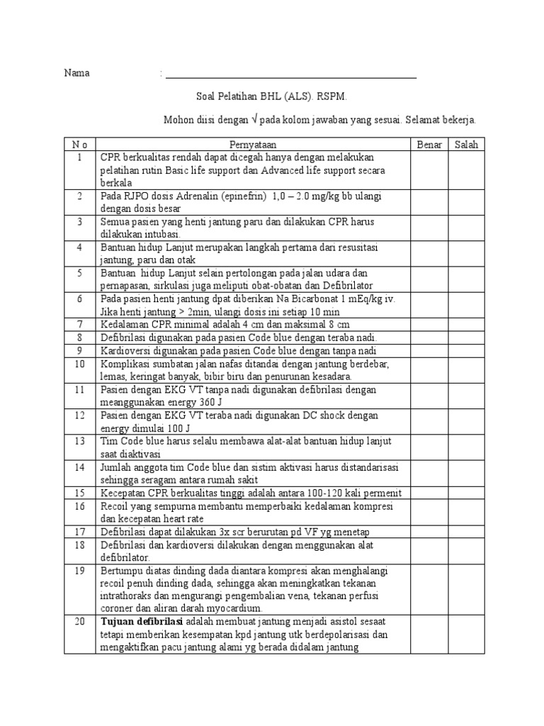 Pre Test ALS | PDF