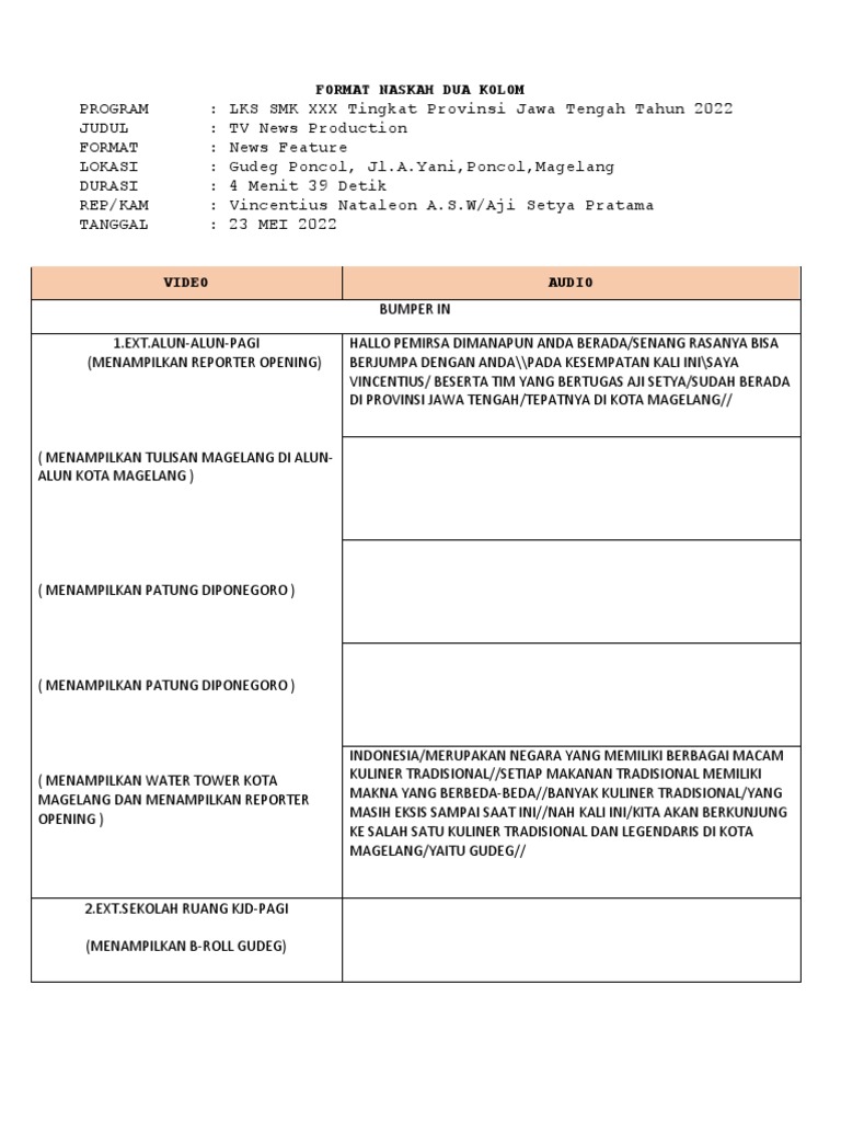 Format Naskah Dua Kolom Dokumenter | PDF