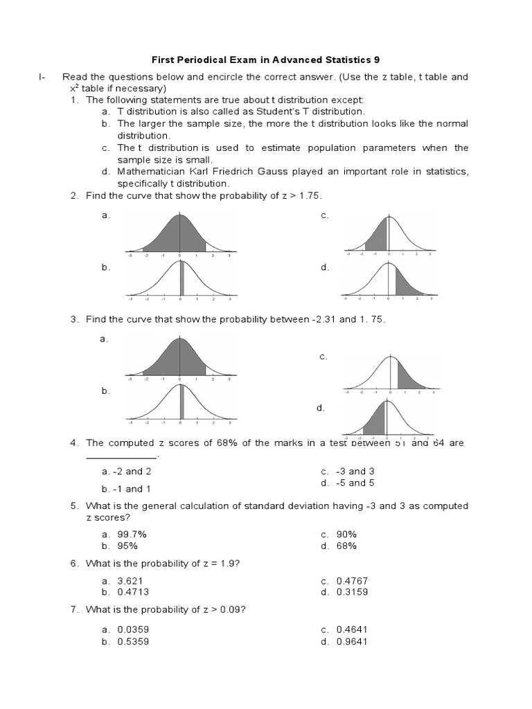 First Periodical Exam in Advanced Statistics 9 | PDF