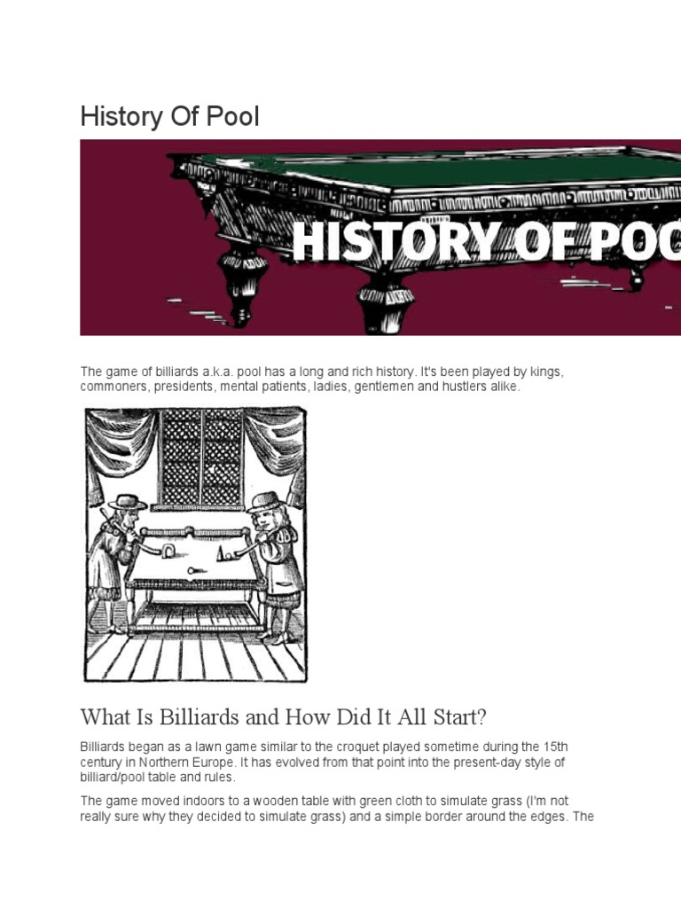 History of Pool PDF Cue Sports Pool (Cue Sports)