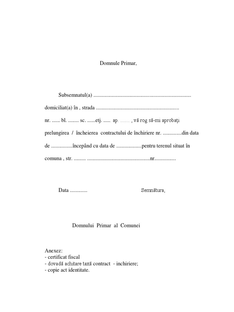 Cerere Prelungire Încheiere Contract de Închiriere PDF | PDF