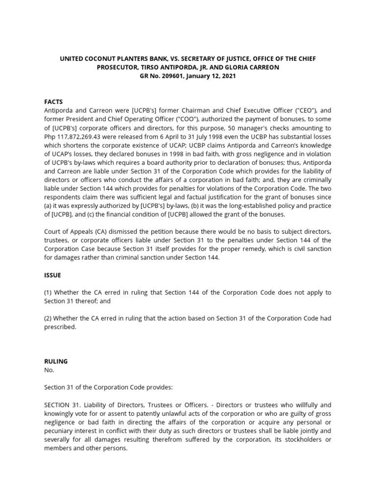 16 UNITED COCONUT PLANTERS BANK, VS. SECRETARY OF JUSTICE, OFFICE OF