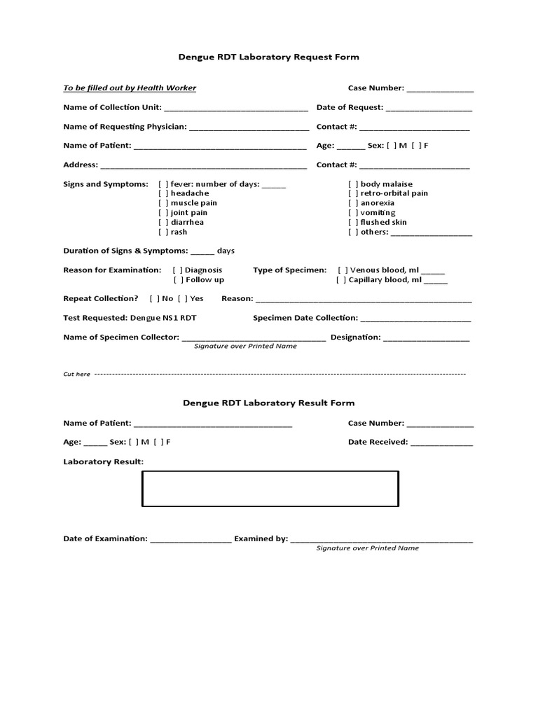 Dengue RDT Request and Result Form | PDF | Clinical Medicine | Health Care