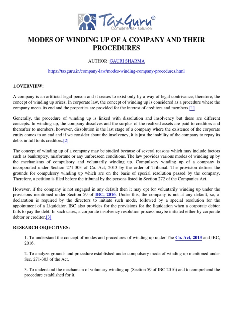 Winding Up Concept Note PDF | PDF | Liquidation | Bankruptcy