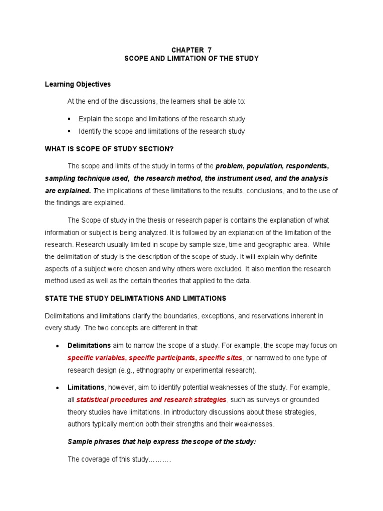 Lesson 7 scope and limitation pdf methodology scope computer