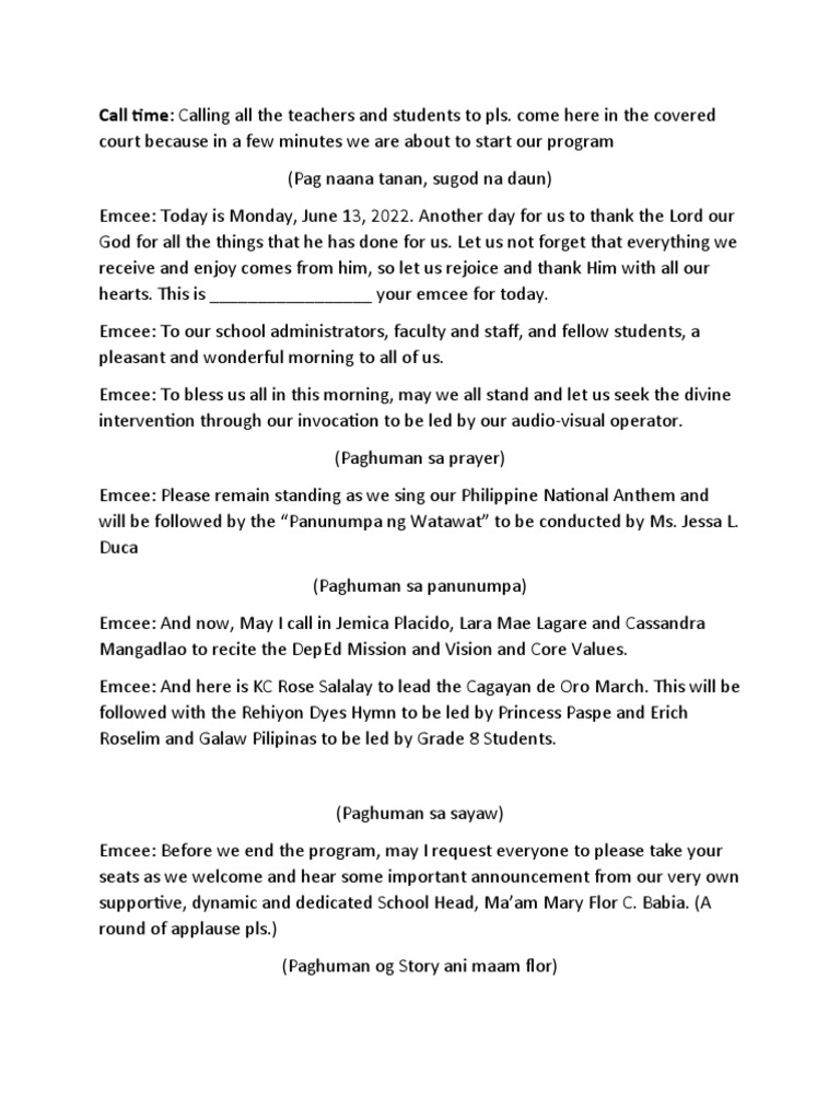 Flag Raising Script | PDF