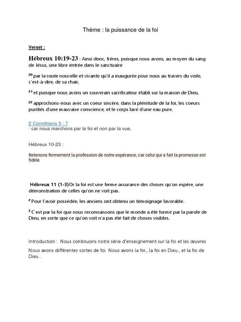 La Puissance de la Foi en Hébreux | PDF | Foi | Épître aux Hébreux